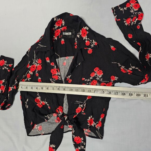 Reformation Black Floral Tie Crop Top Women Size S - Picture 9 of 12